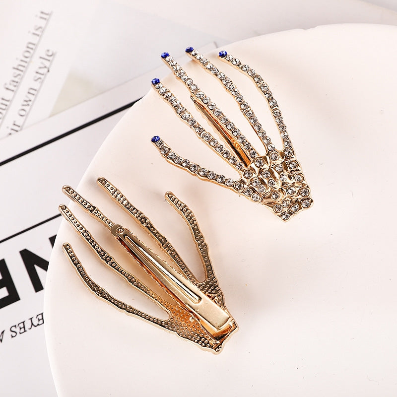 Retro Skull Hand Claw Rhinestone Hair Clip