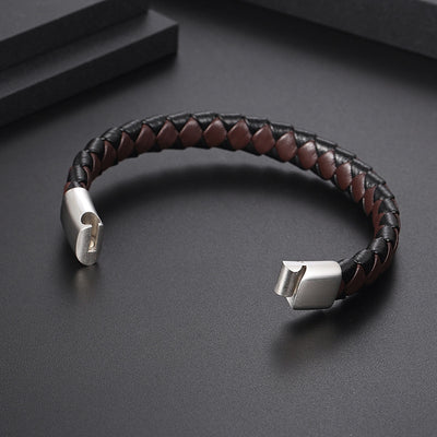 Retro Stainless Steel Magnetic Buckle Men's Leather Bracelet