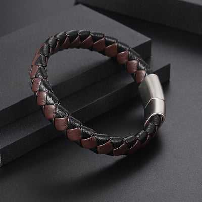 Retro Stainless Steel Magnetic Buckle Men's Leather Bracelet