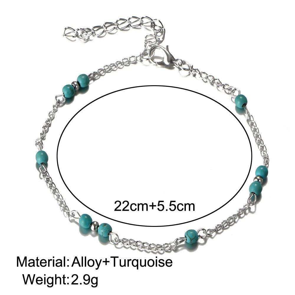 Retro Alloy Beaded Turquoise Women's Anklet