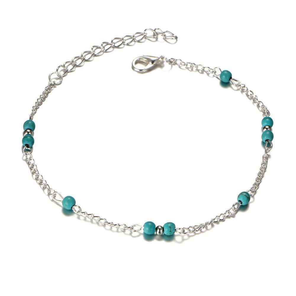 Retro Alloy Beaded Turquoise Women's Anklet