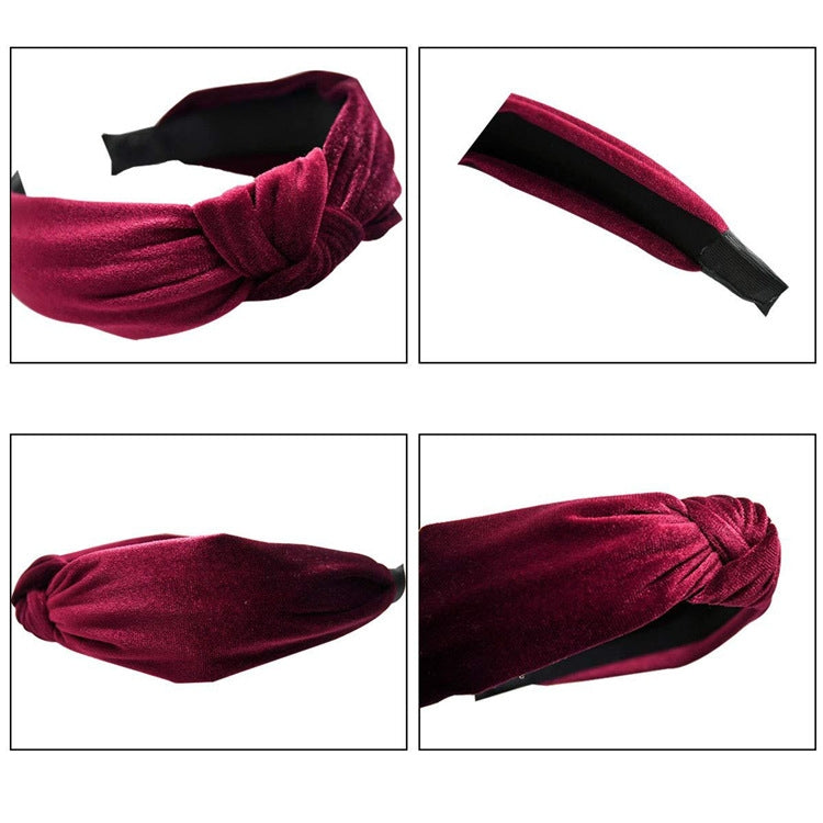 Retro Solid Color Velvet Knot Headband for Women