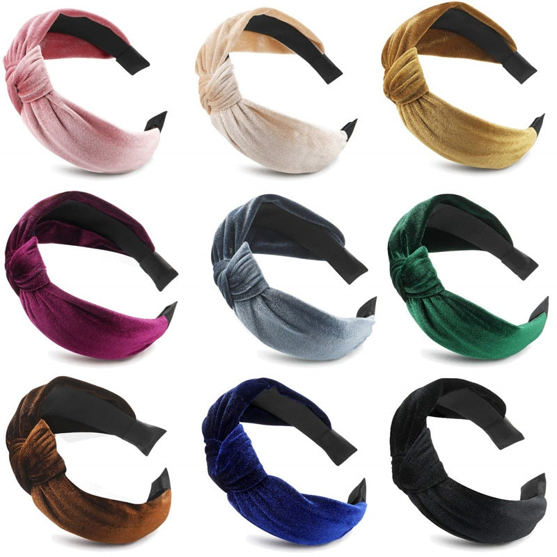 Retro Solid Color Velvet Knot Headband for Women