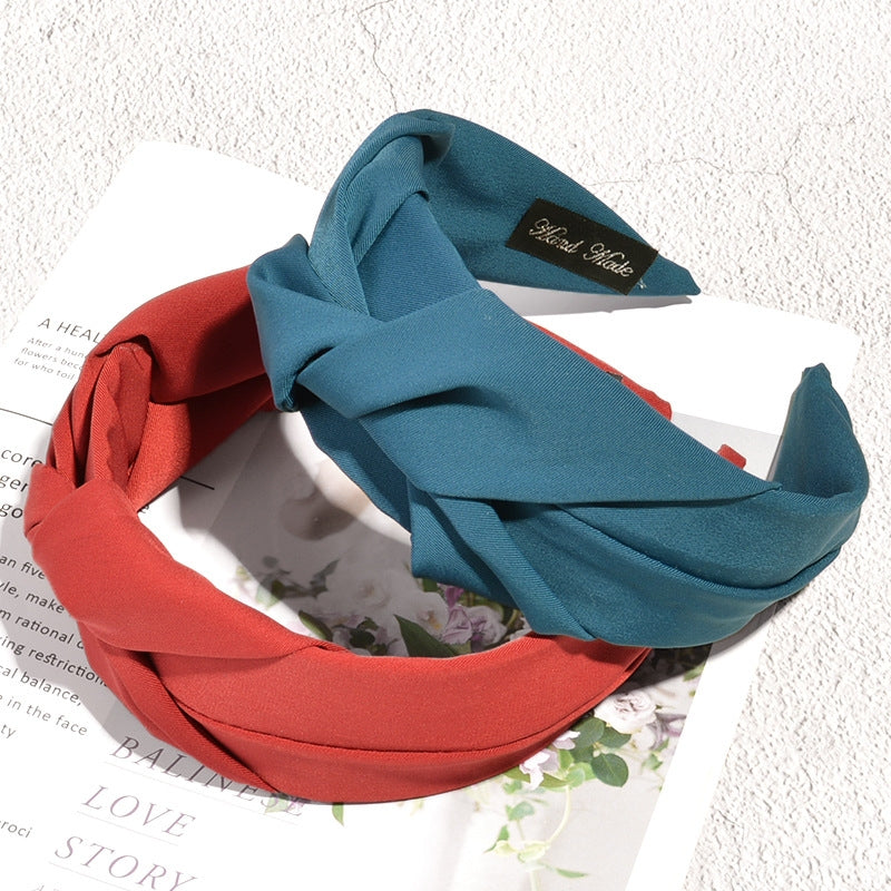 Retro Knotted Fabric Wide Headband - Fashion Solid Color Hair Accessory