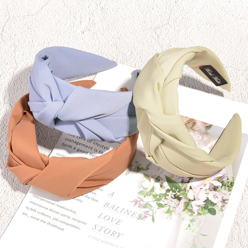 Retro Knotted Fabric Wide Headband - Fashion Solid Color Hair Accessory