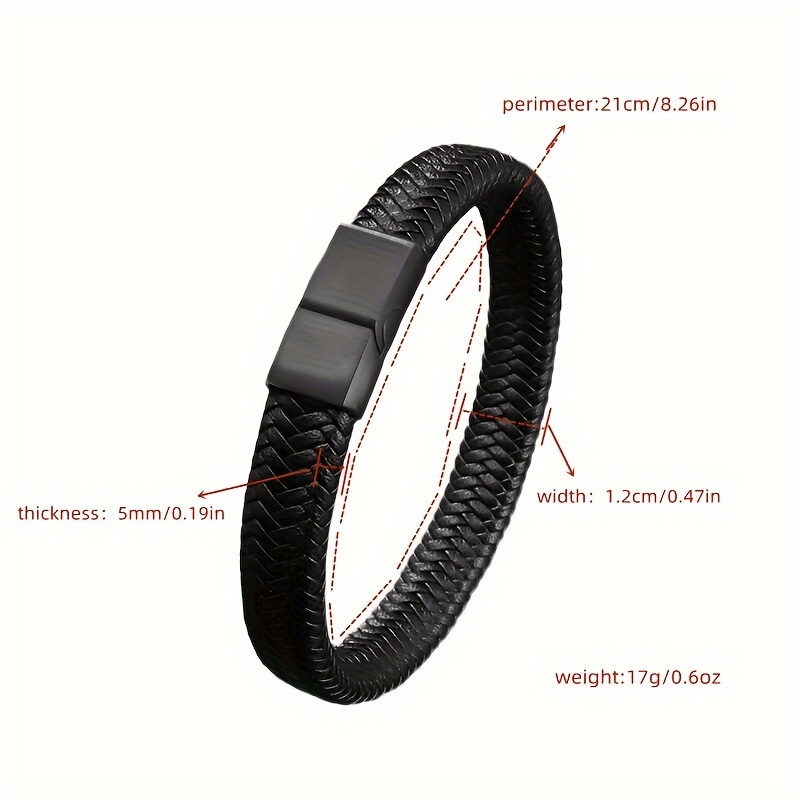 Retro Solid Color Leather Magnetic Clasp Braided Bracelet for Men