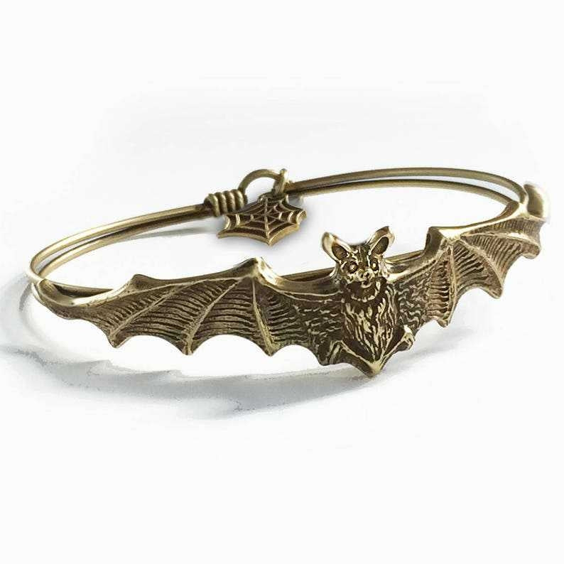 Retro Gold Plated Men's Bangle and Gothic Bat Halloween Bracelet