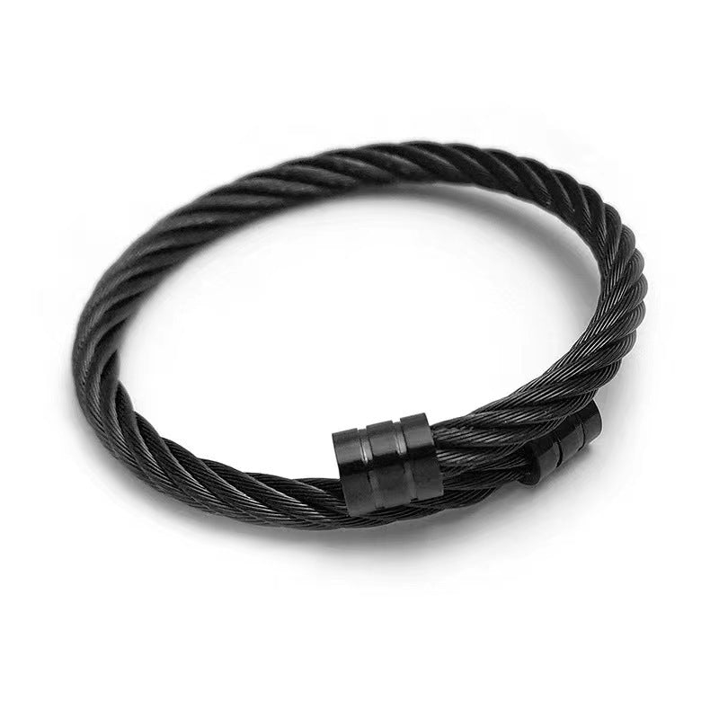 Retro Spiral Stripe Titanium Steel Unisex Punk Bangle Bracelet