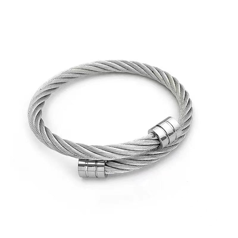 Retro Spiral Stripe Titanium Steel Unisex Punk Bangle Bracelet