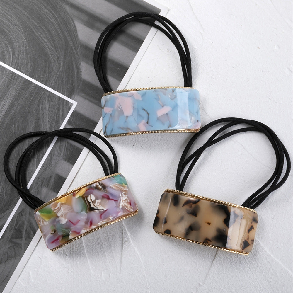 Retro Square Acetate Buckle Hair Tie with Leather Band