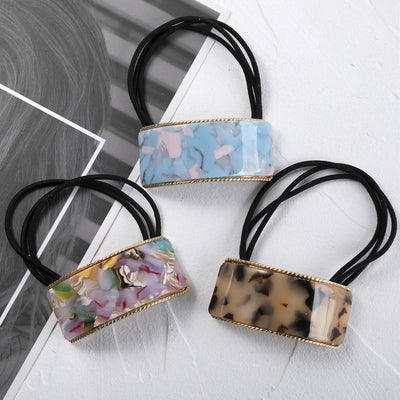 Retro Square Acetate Buckle Hair Tie with Leather Band