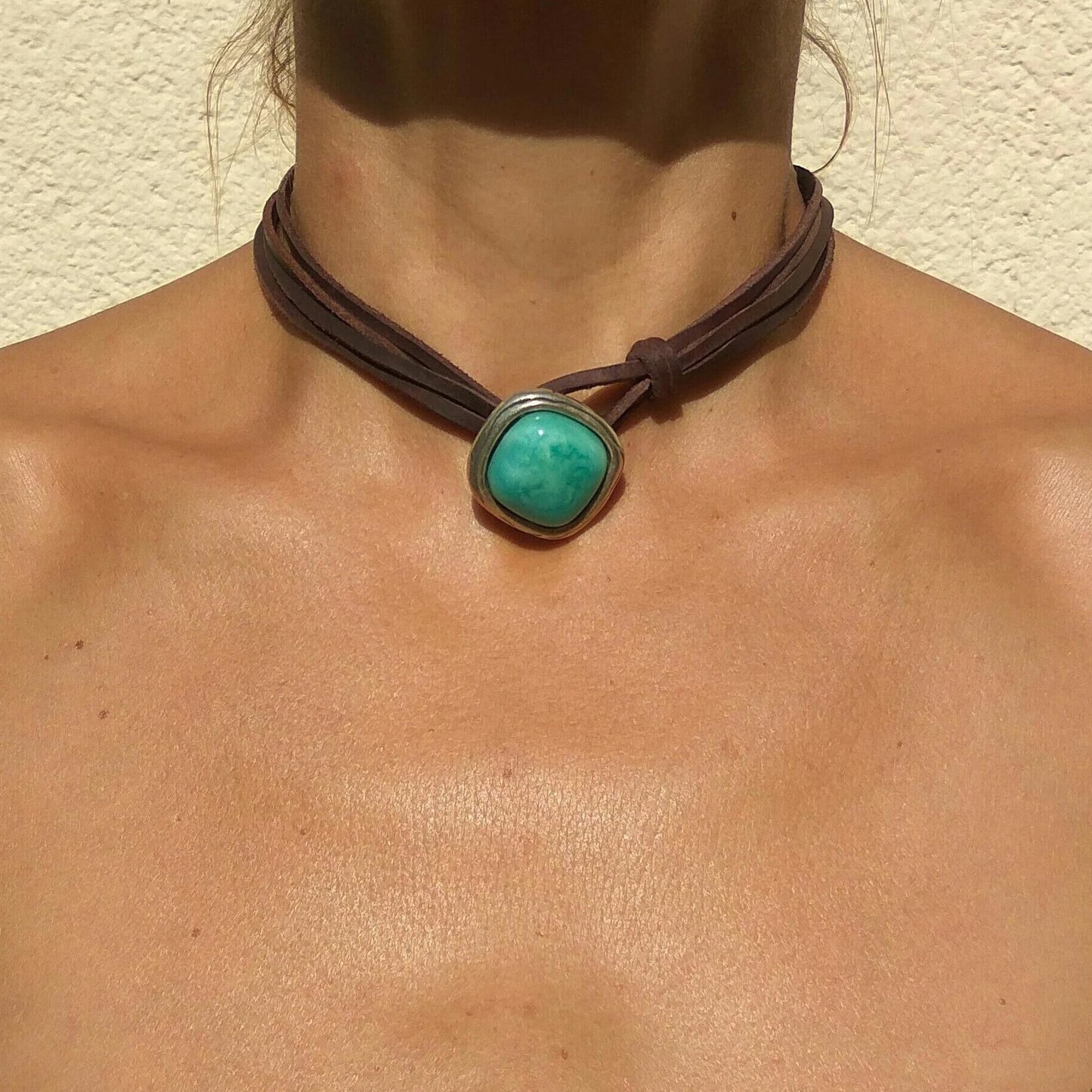 Retro Bohemian Turquoise Alloy Leather Layered Choker Necklace