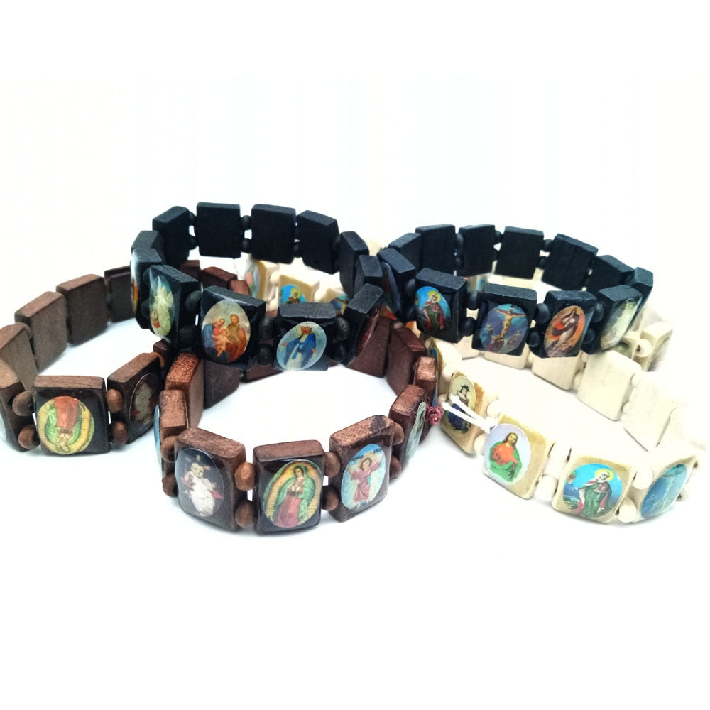 Retro Square Wood Bead Elastic Bracelet