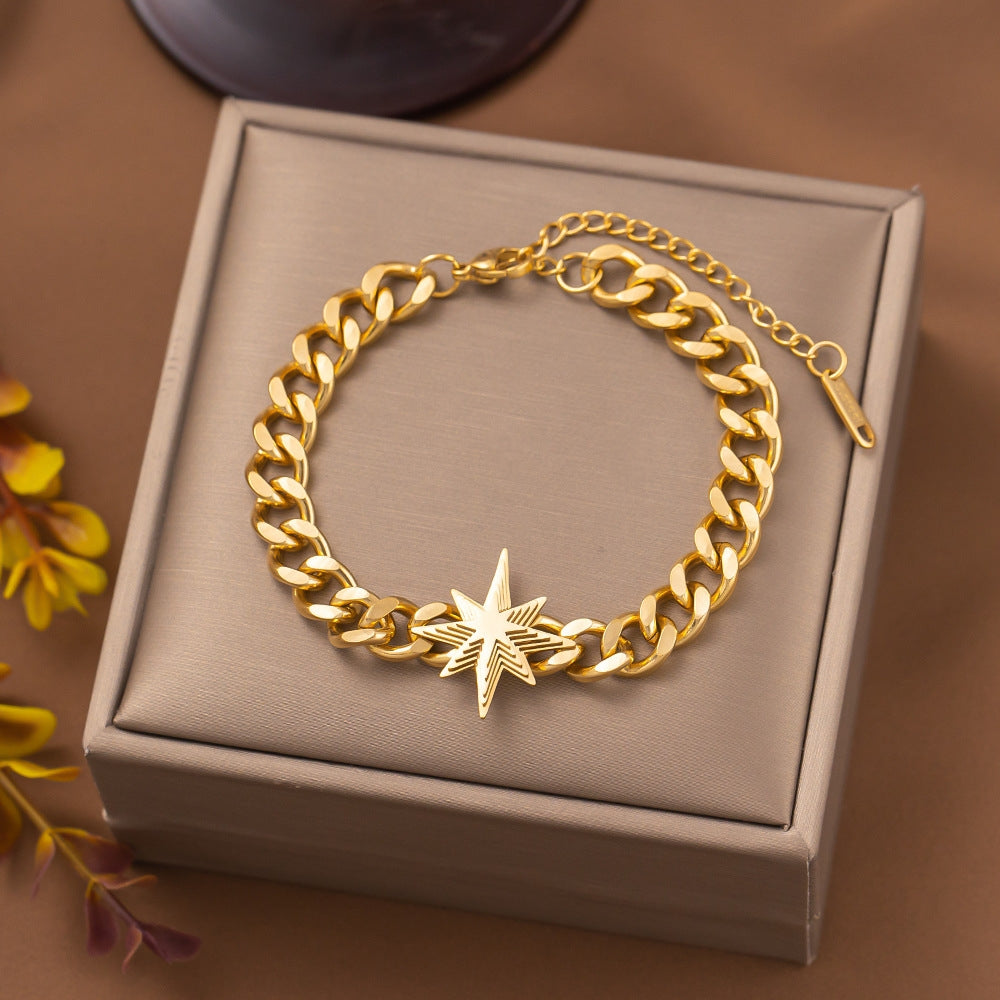 Retro Star 18K Gold Plated Stainless Steel Butterfly Flower Cuban Bracelet