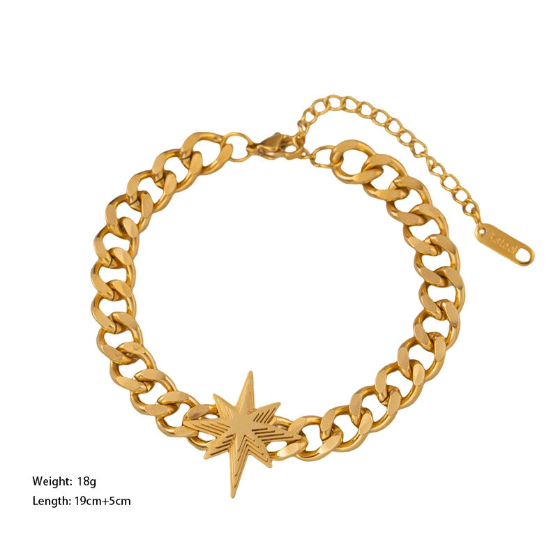 Retro Star 18K Gold Plated Stainless Steel Butterfly Flower Cuban Bracelet