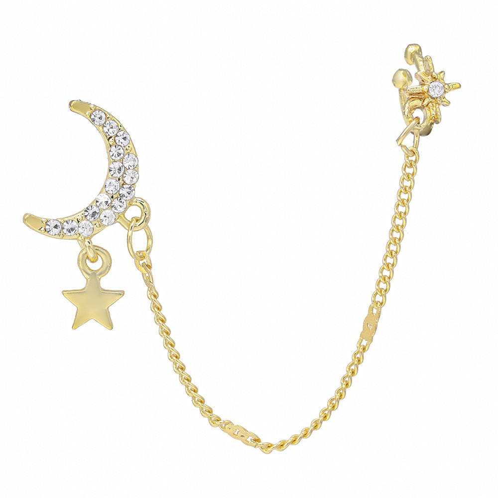 Retro Star Moon Gold Plated Zircon Inlay Women's Ear Cuffs