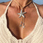 Retro Bohemian Starfish Alloy Pendant Women's Leather Necklace