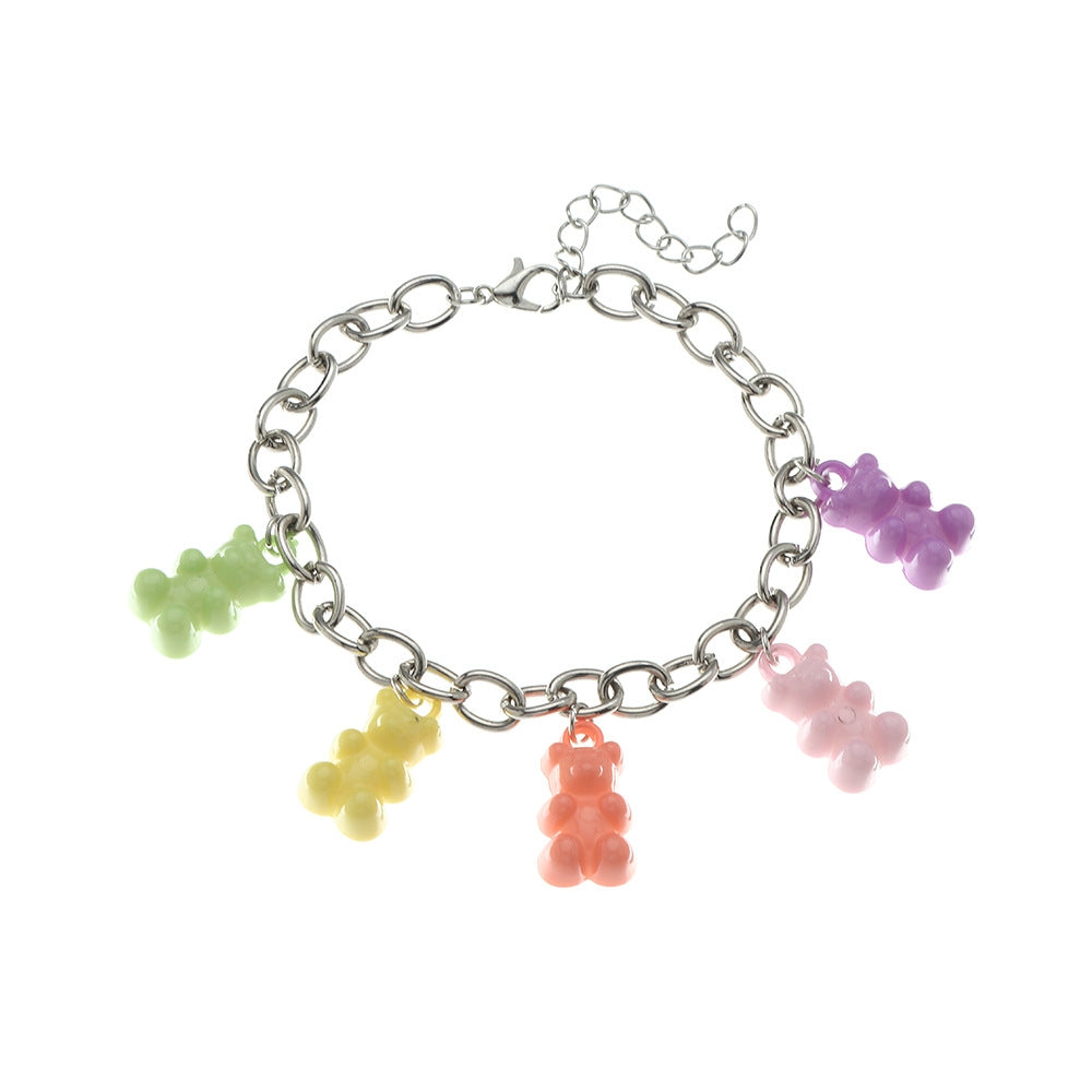 Retro Candy Color Resin Bear Pendant Bracelet