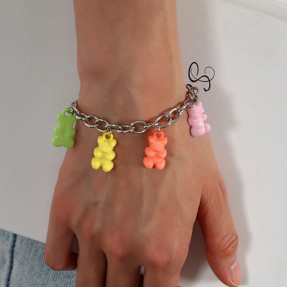 Retro Candy Color Resin Bear Pendant Bracelet