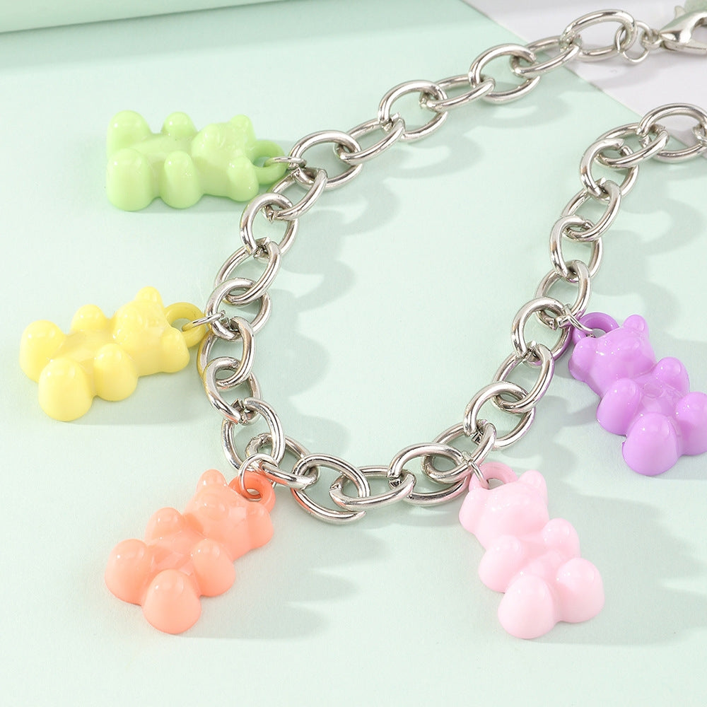 Retro Candy Color Resin Bear Pendant Bracelet