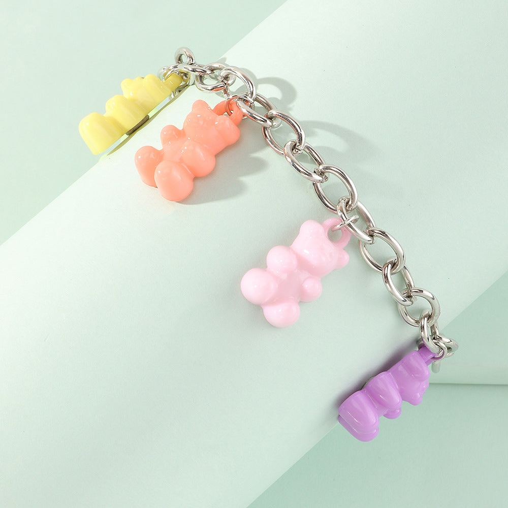 Retro Candy Color Resin Bear Pendant Bracelet