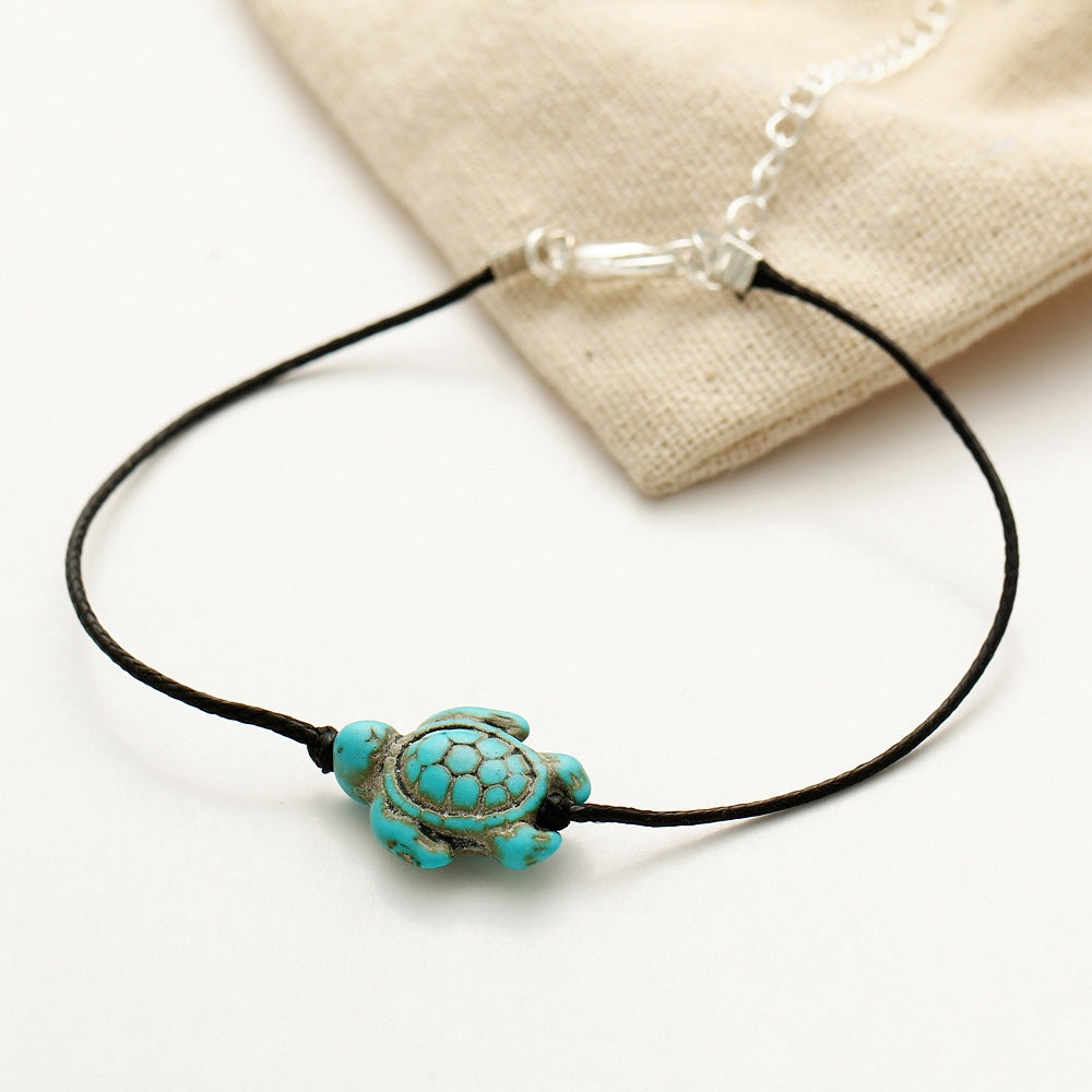 Retro Tortoise Turquoise Fish Tail Pendant Anklet Set