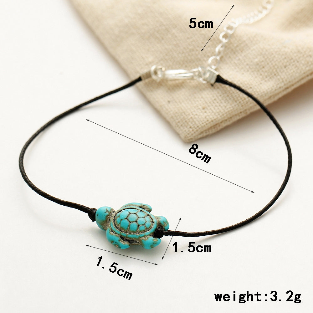 Retro Tortoise Turquoise Fish Tail Pendant Anklet Set