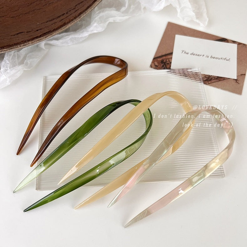 Retro U-Shaped Acetate Hairpin - Elegant Hair Ornament 2024