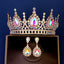 Retro Rhinestone Crown Earrings and Bridal Tiara Set