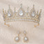 Retro Rhinestone Crown Earrings and Bridal Tiara Set