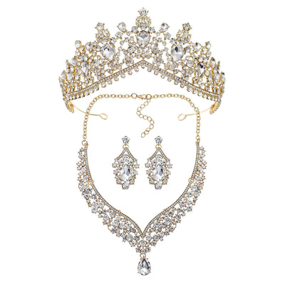 Retro Zircon Inlay Crown Set for Brides and Special Occasions