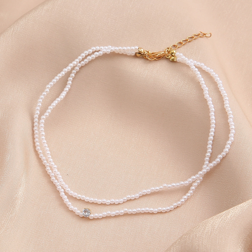 Retro Chic Layered Pearl Rhinestone Choker Necklace