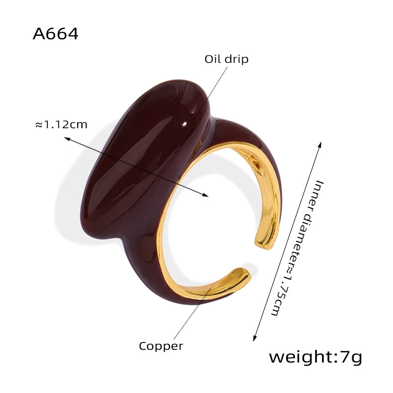 Retro Geometric Water Droplet Enamel 18k Gold Plated Copper Ring