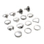 Retro Heart & Lotus Rhinestone Crown Ring Set - 15 Pieces