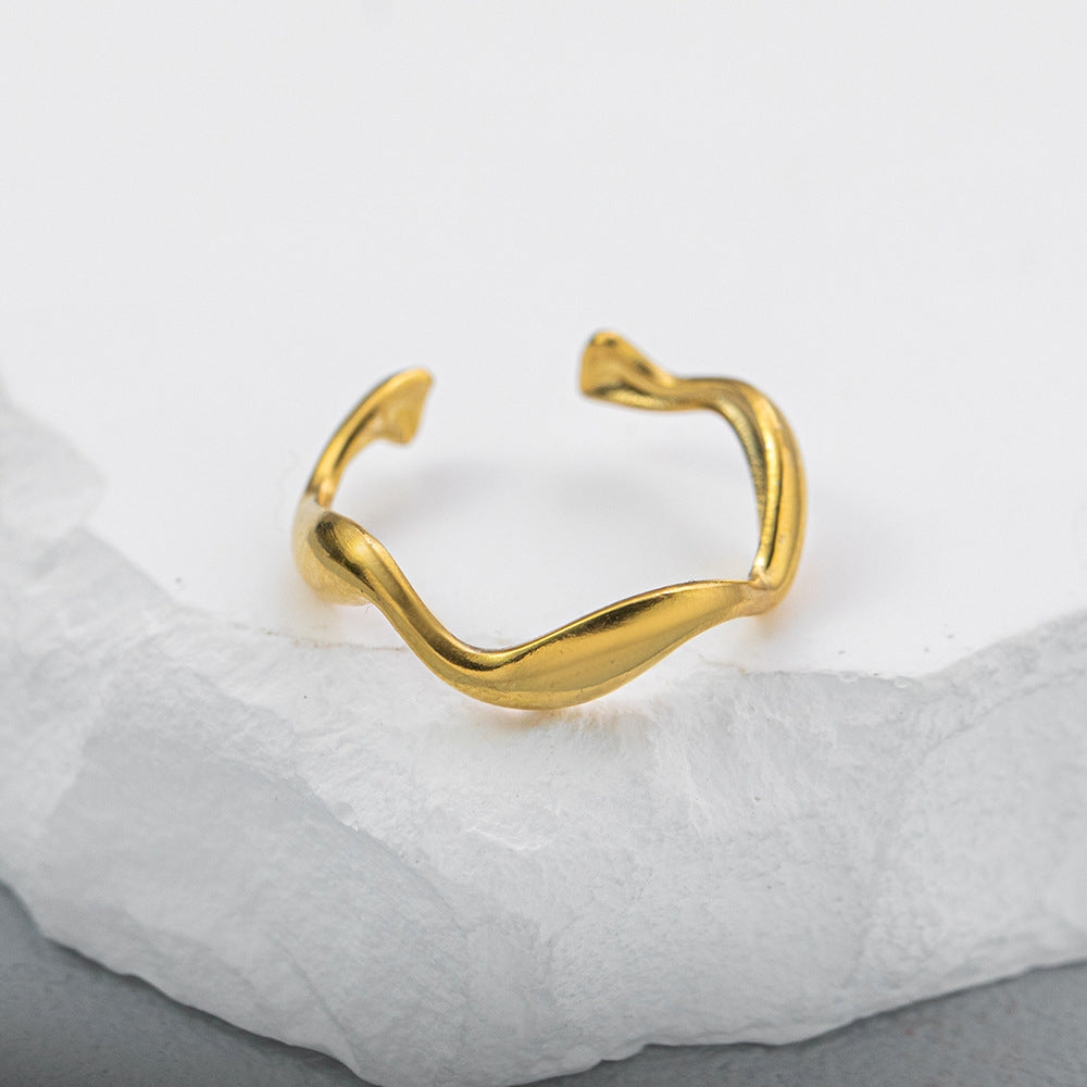 Retro Minimalist 18k Gold Plated Titanium Steel Wave Ring