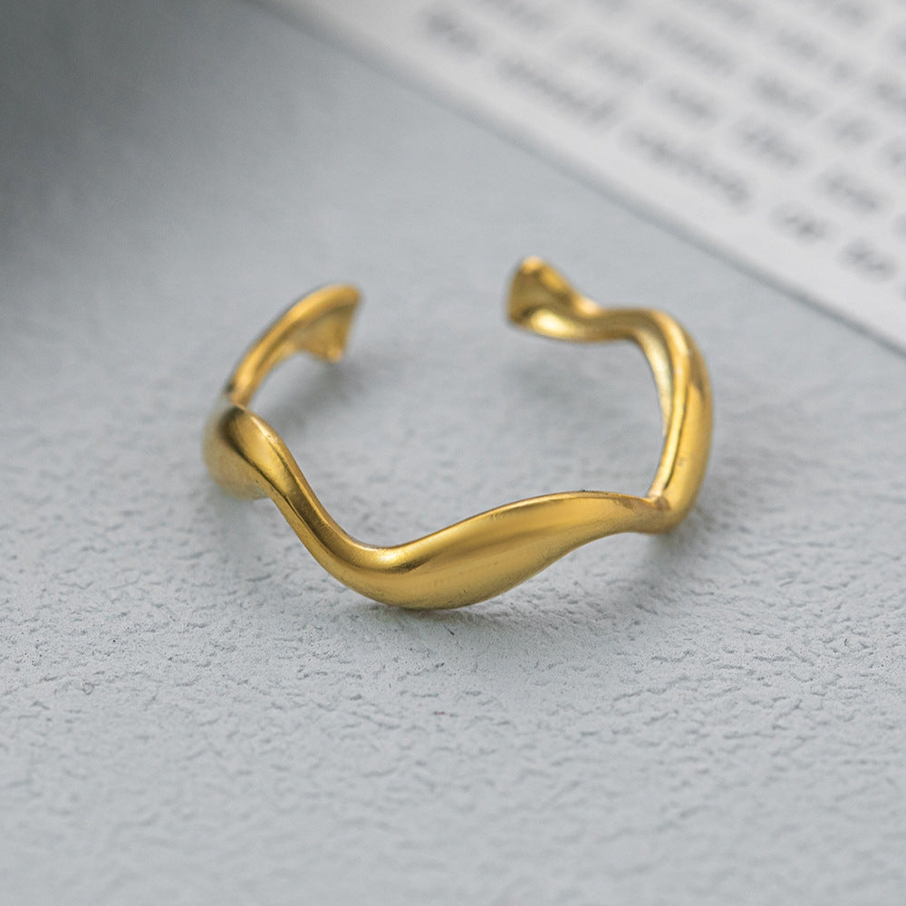 Retro Minimalist 18k Gold Plated Titanium Steel Wave Ring