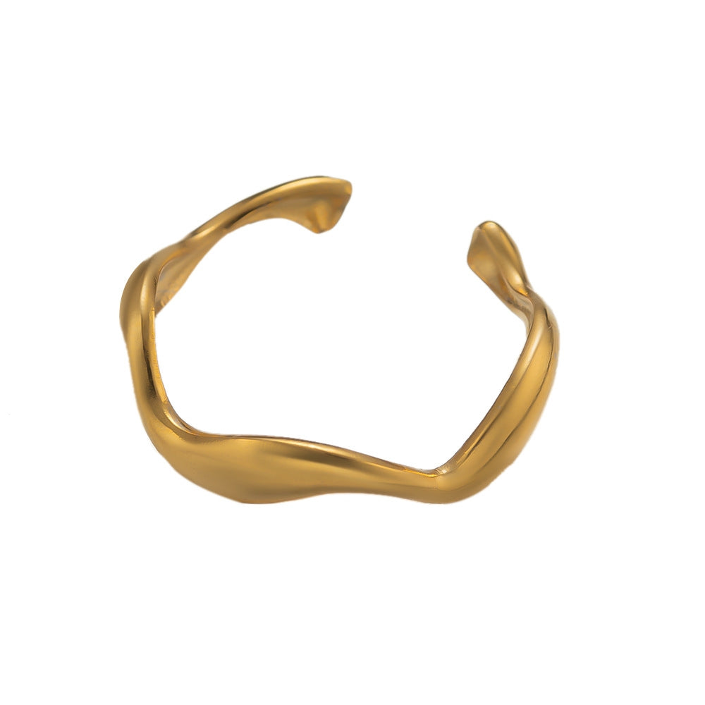 Retro Minimalist 18k Gold Plated Titanium Steel Wave Ring