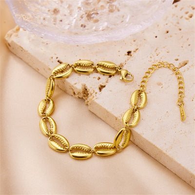 Roman Style 18K Gold Hollow Shell Stainless Steel Bracelet for Women