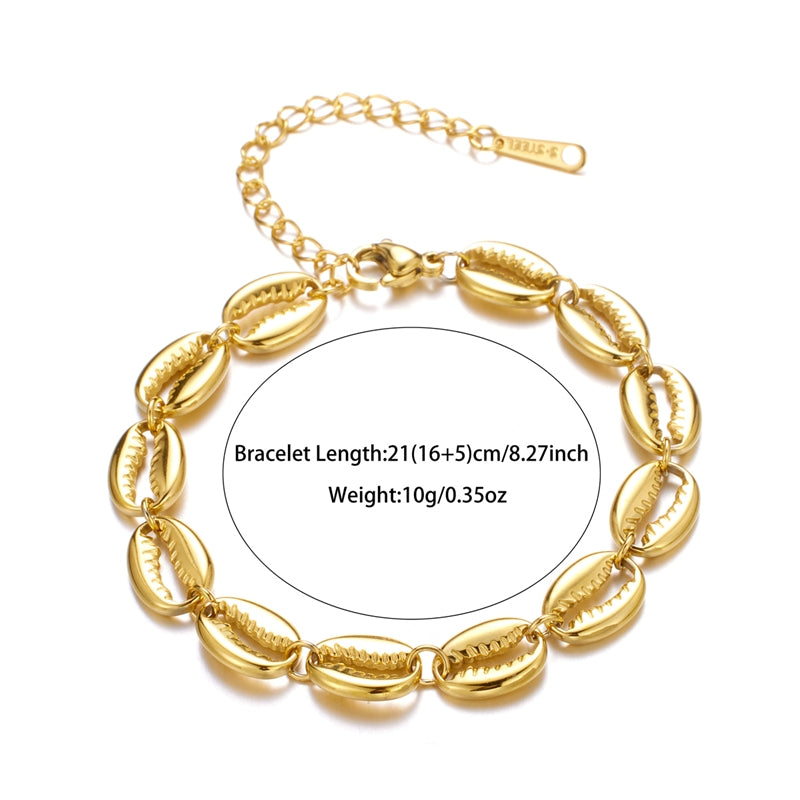 Roman Style 18K Gold Hollow Shell Stainless Steel Bracelet for Women