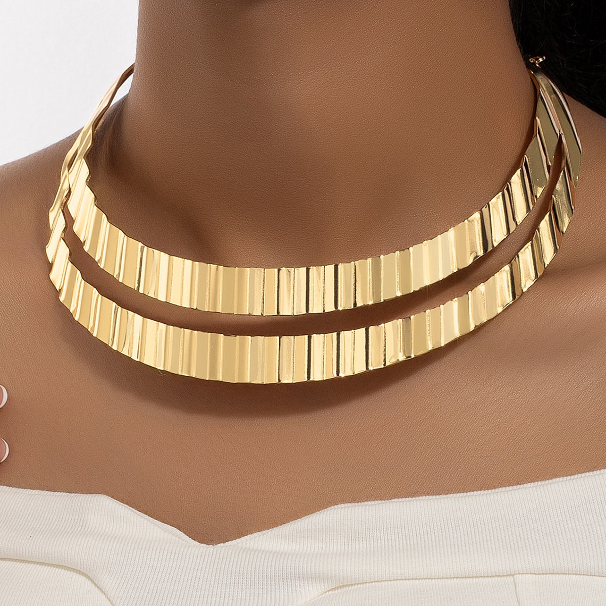 Roman Style Geometric Metal Double Layer Women's Choker Necklace