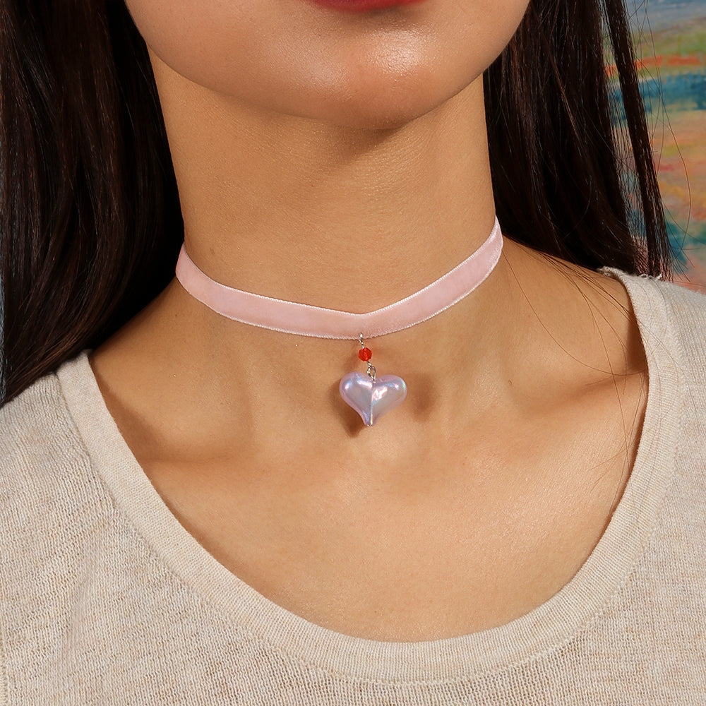 Romantic Velvet Heart Pendant Choker Necklace for Women