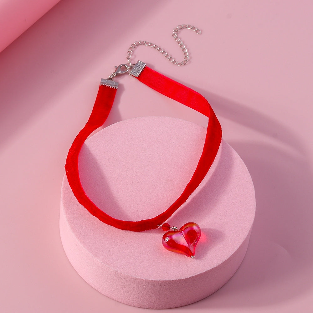 Romantic Velvet Heart Pendant Choker Necklace for Women