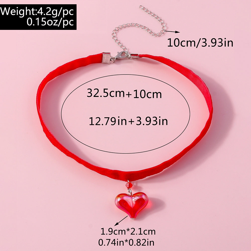 Romantic Velvet Heart Pendant Choker Necklace for Women