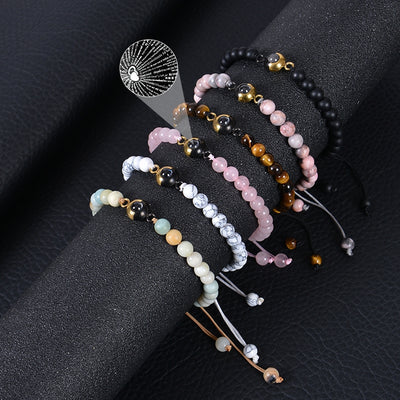 Romantic Modern Natural Stone Beaded Couple Bracelets with 100 Languages "I Love You" Projection