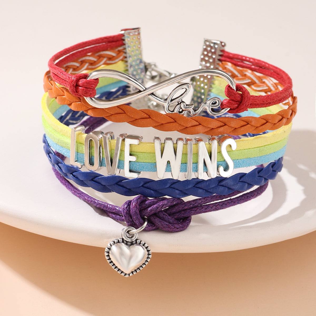 Romantic Rainbow Alloy Flannel Braid Valentine's Day Couple & Multi-Layer Alphabet Hand-Woven Bracelet