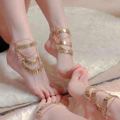 Romantic Multi-Layer Tassel 14k Gold Plated Copper Anklet