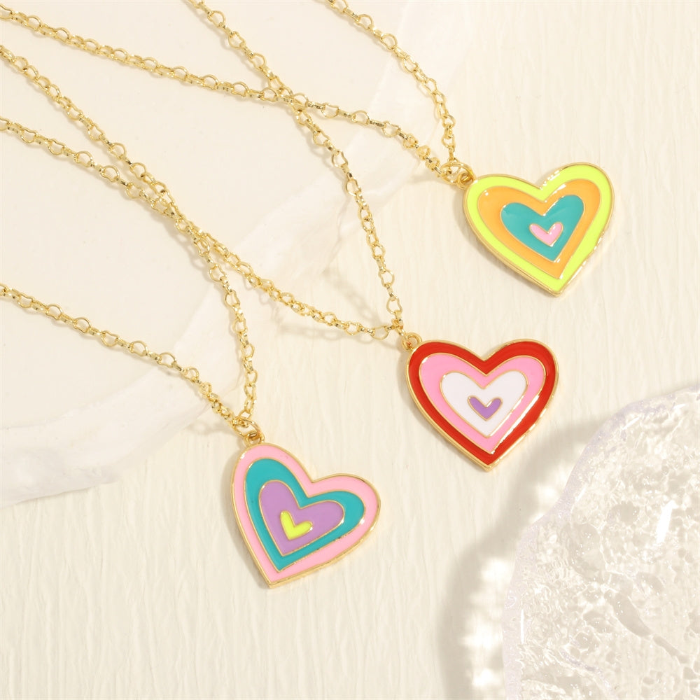 Romantic Heart Shape 18k Gold Plated Enamel Pendant Necklace