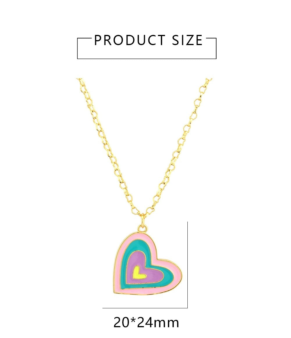 Romantic Heart Shape 18k Gold Plated Enamel Pendant Necklace