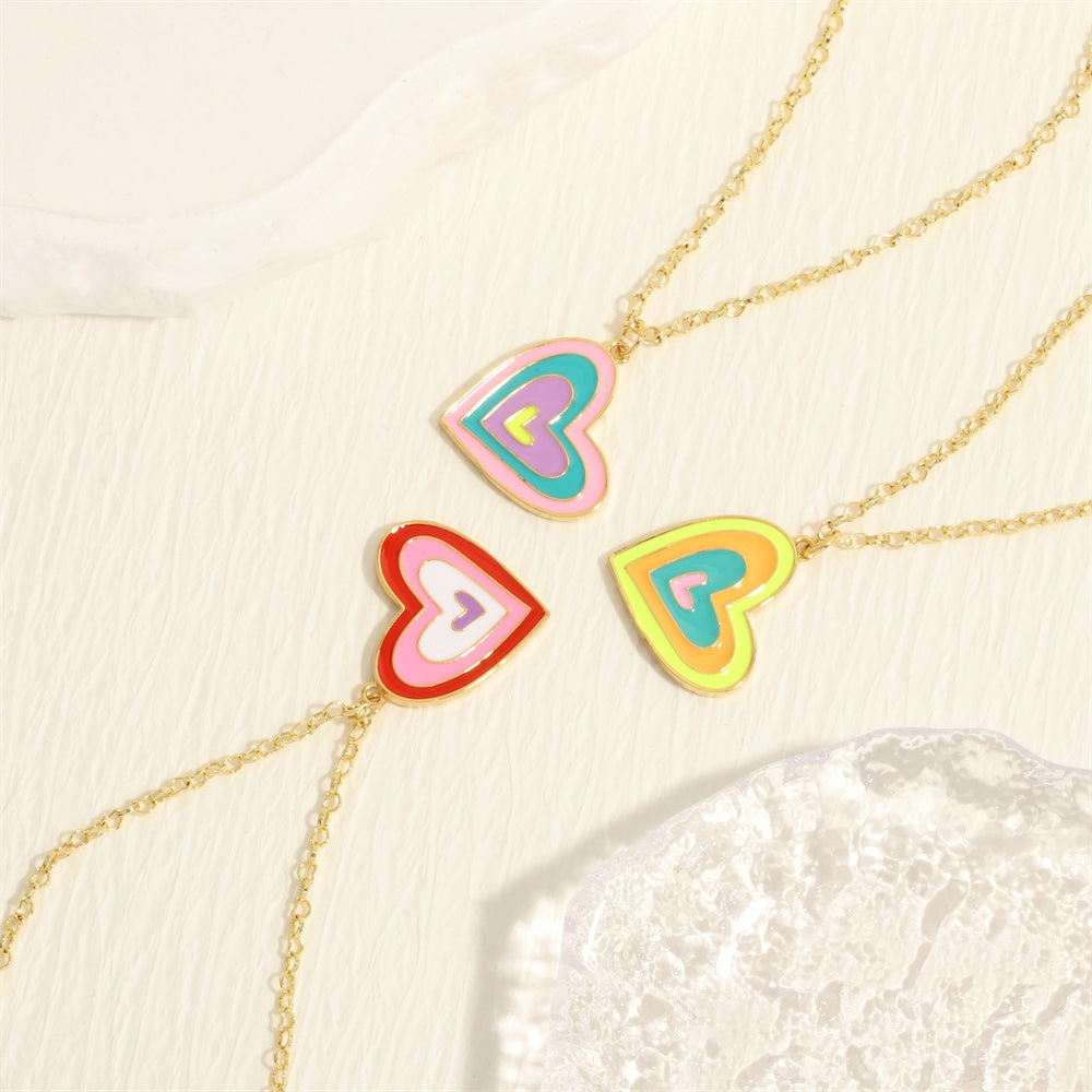 Romantic Heart Shape 18k Gold Plated Enamel Pendant Necklace