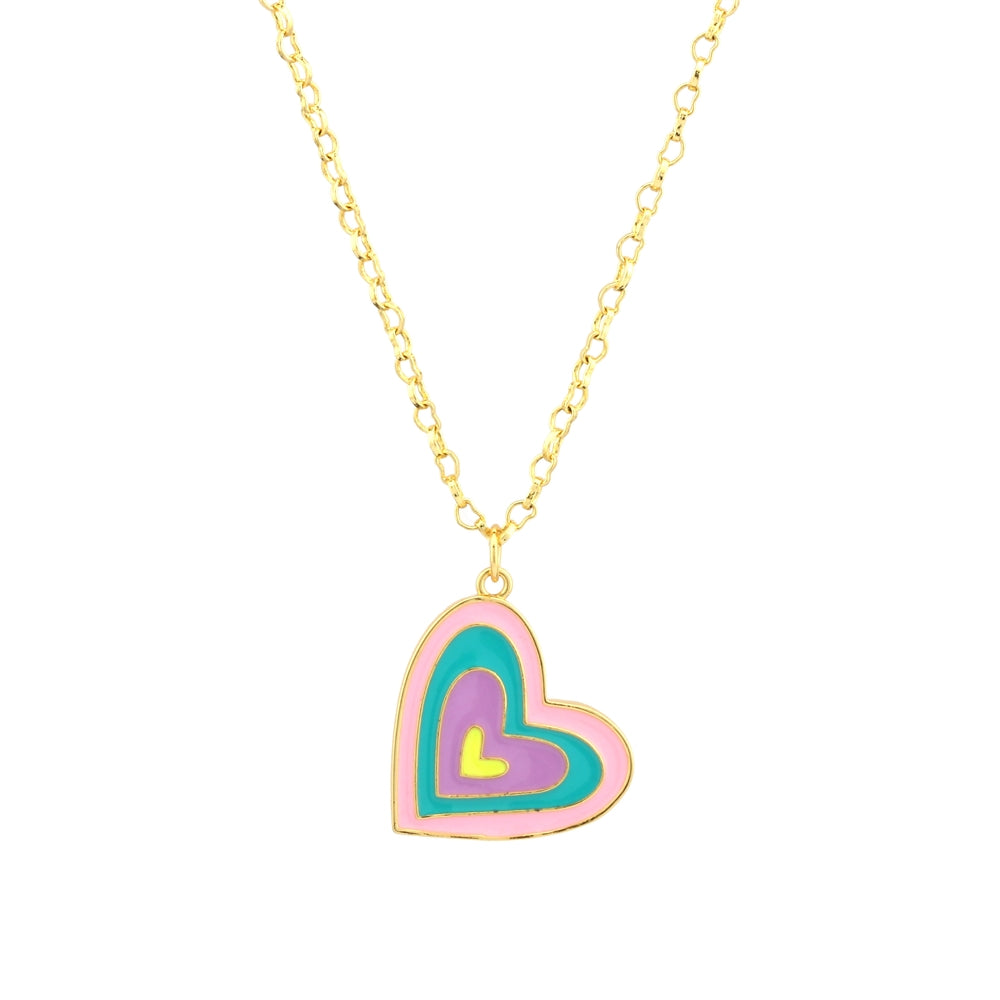 Romantic Heart Shape 18k Gold Plated Enamel Pendant Necklace